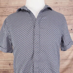 JOHN VARVATOS USA SHORT SLEEVE CHECK BUTTON DOWN SHIRT MENS SIZE L LARGE EUC